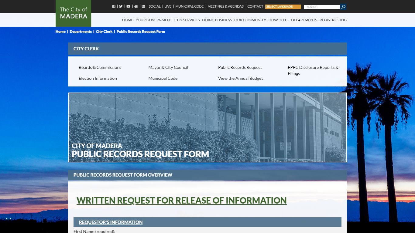 Public Records Request Form - City of Madera
