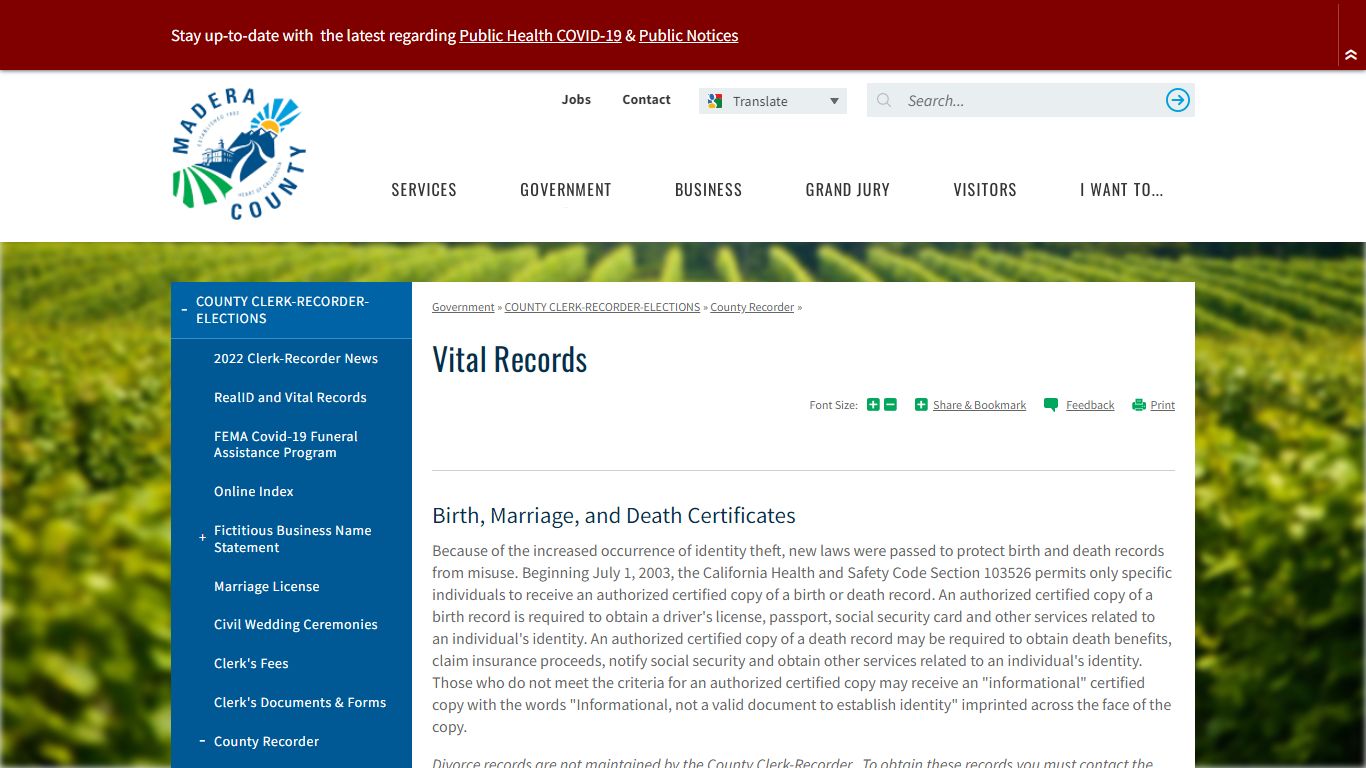 Vital Records | Madera County
